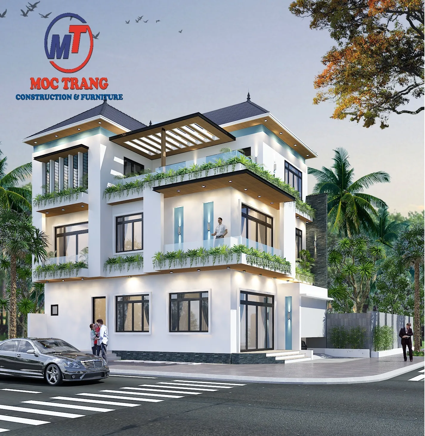 Thiết kế phối cảnh 3D cho nhà villa 3 tầng