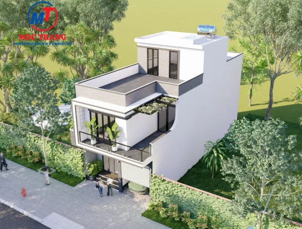 Phối cảnh nhìn từ trên cao caho mẫu nhà lô 2.5 tầng
