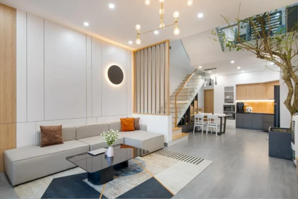 Phòng khách, phòng bếp cho nhà lô phố 3 tầng