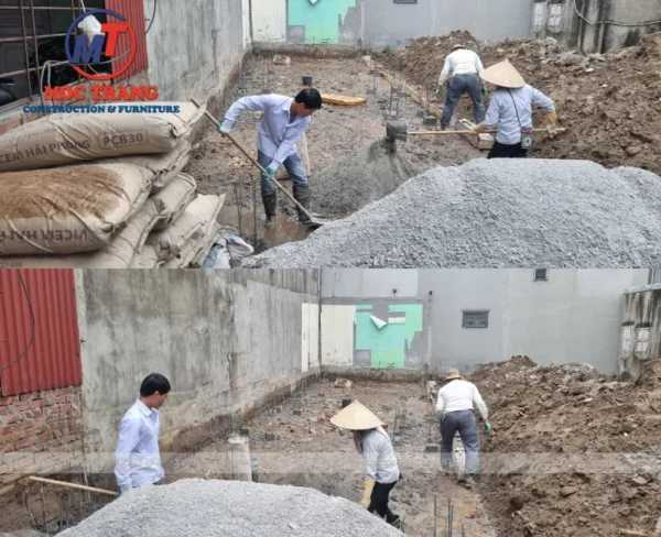 Công tác đổ bê tông lót cho nhà 3 tầng