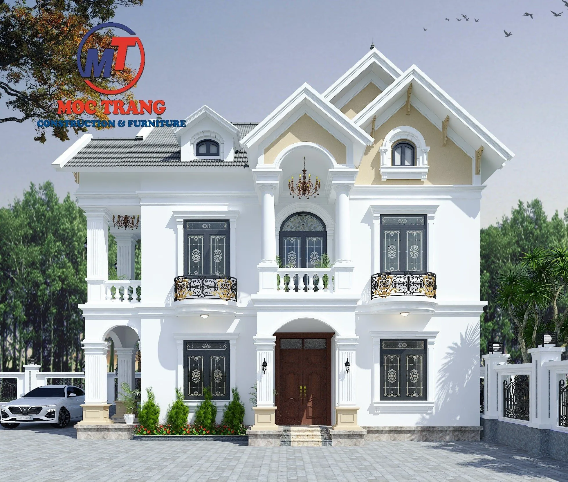 THiết kế nhà mái Thái 2 tầng tân cổ điển