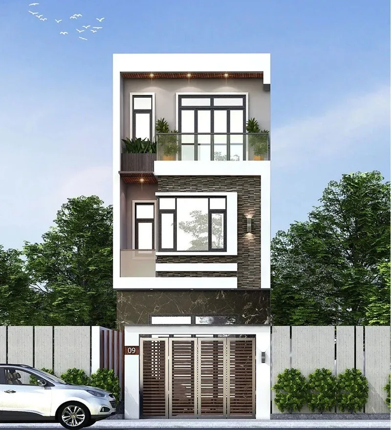 Ý tưởng mặt tiền nhà ống 3 tầng phong cách hiện đại - 1