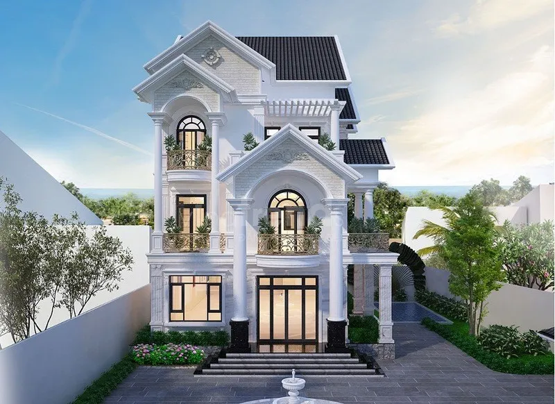 Thiết kế mặt tiền nhà phố 3 tầng với mái lệch - 2