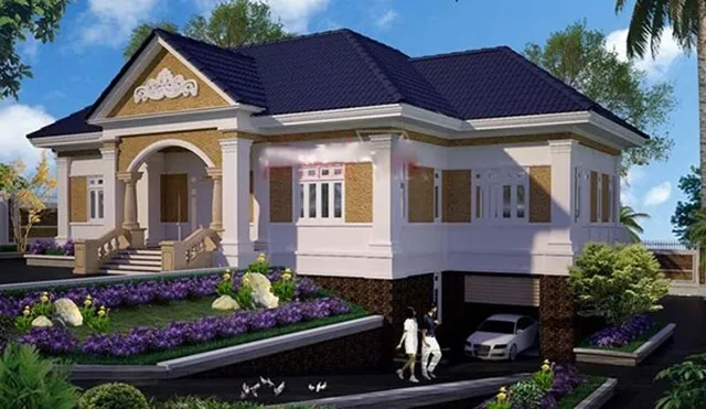 Mẫu biệt thự sân vườn 4 phòng ngủ có hầm để xe