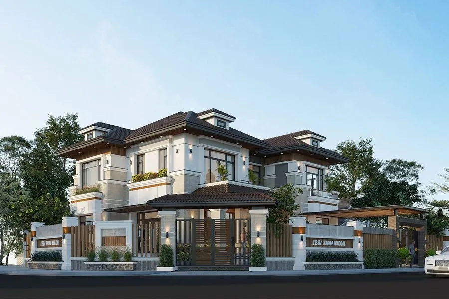 Mẫu thiết kế biệt thự phố hiện đại mái Nhật