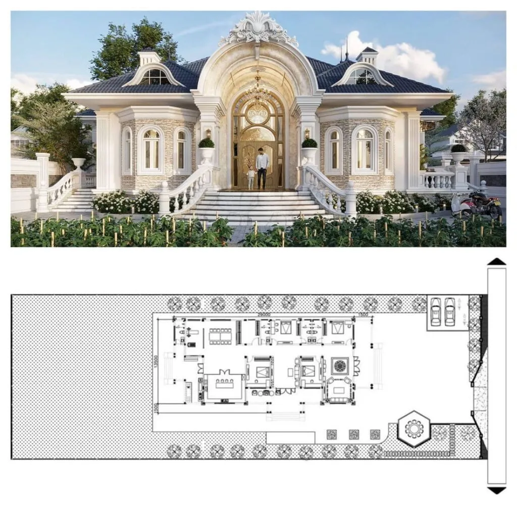 Biệt thự 1 tầng phong cách kiểu Pháp