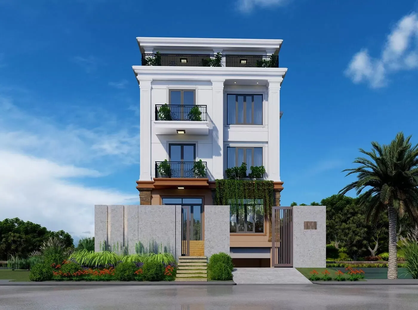 Mẫu nhà bán hầm kết hợp kinh doanh hiện đại