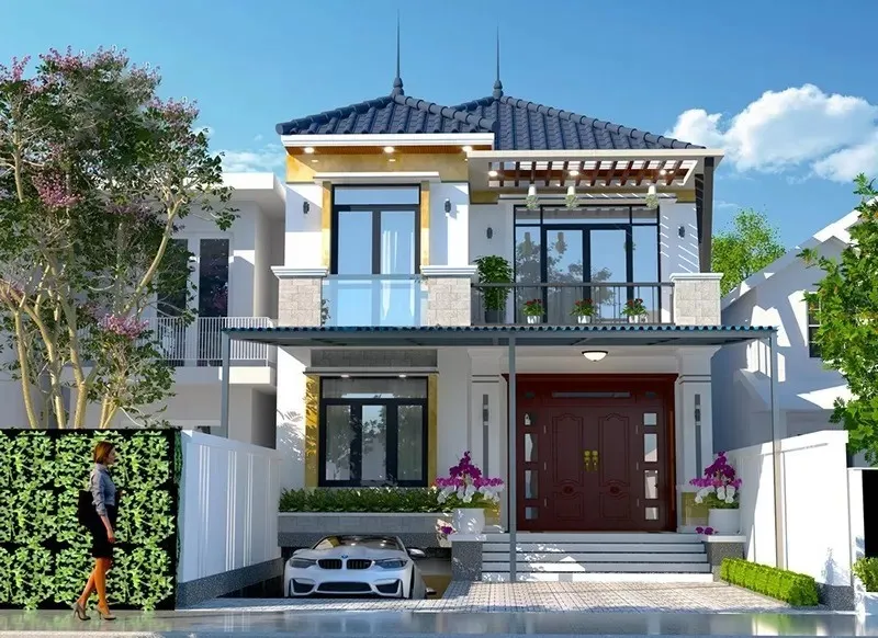 Nhà phố mái Nhật kinh doanh với tầng bán hầm