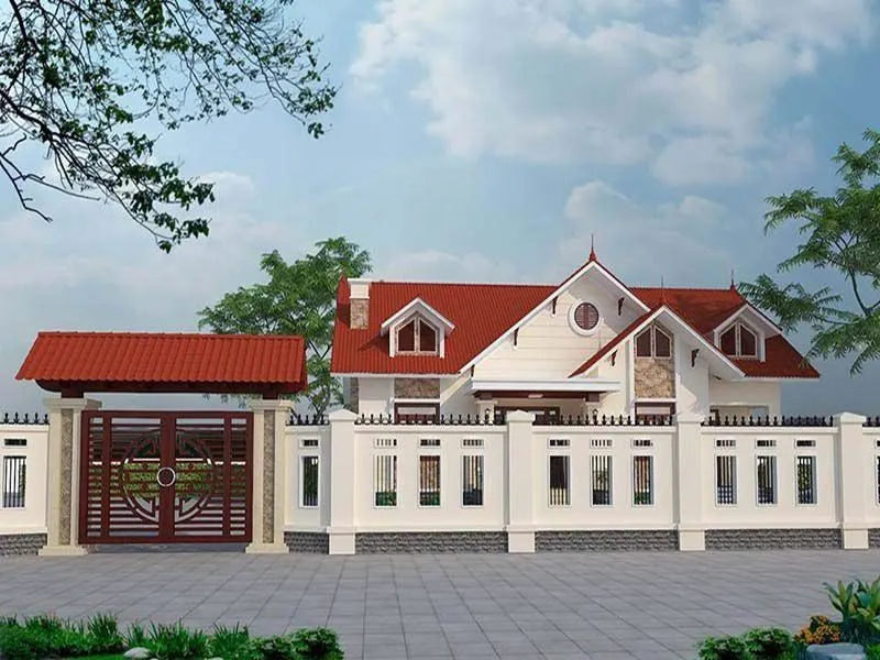 Mẫu biệt thự với 1 tầng 4 phòng ngủ thiết kế chữ L