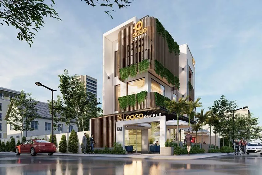 Thiết kế nhà ở kết hợp cafe bố trí 2 mặt tiền