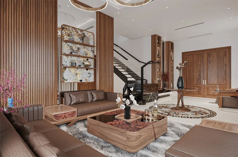 Thiết kế biệt thự gỗ óc chó 1 tầng với không gian mở