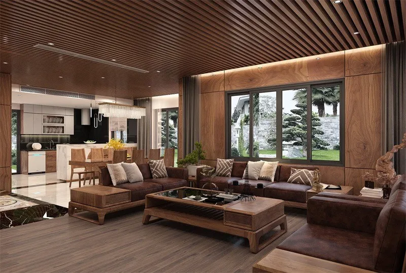 Biệt thự gỗ óc chó 2 tầng đầy sang trọng và tiện nghi