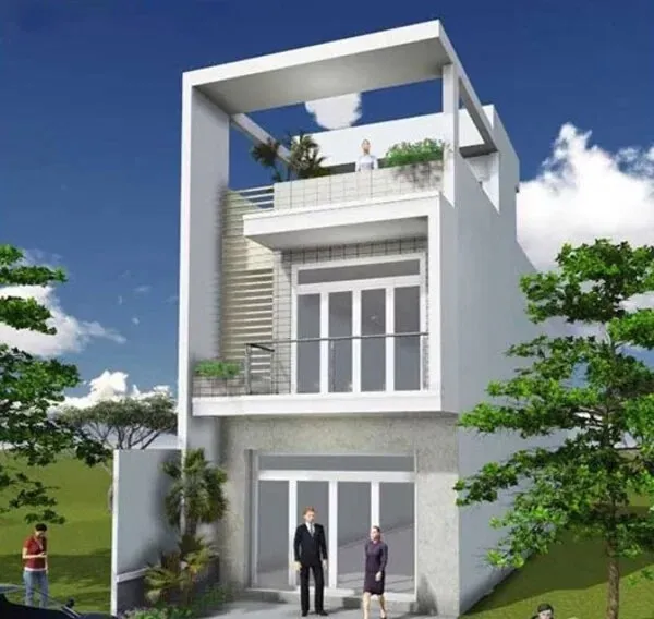 Mẫu nhà 2 tầng có tầng tum với 4 phòng ngủ