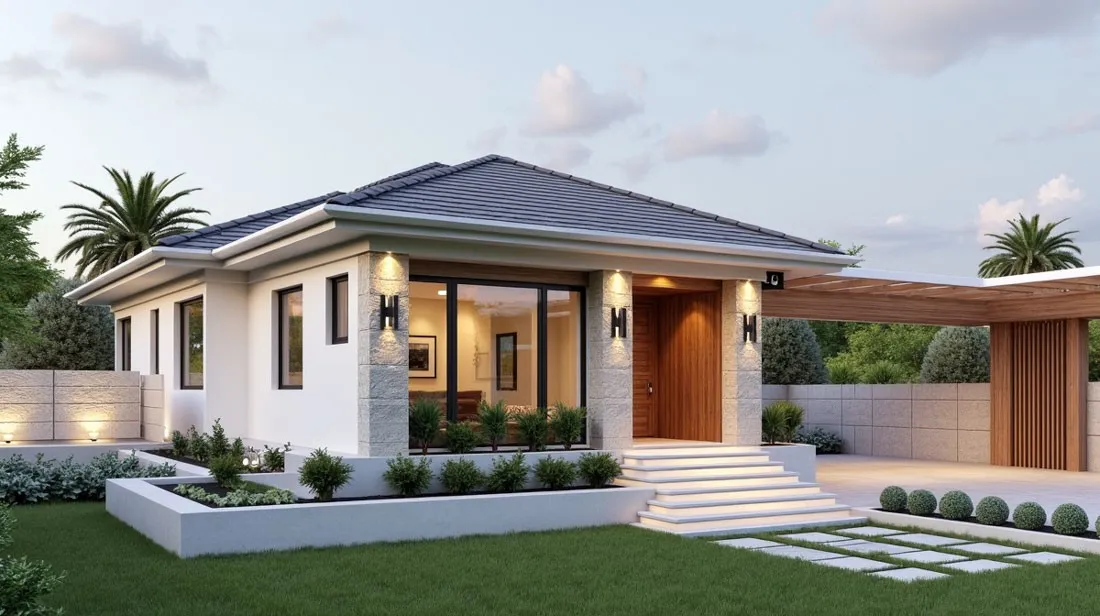 Mẫu biệt thự nhà vườn 1 tầng đẹp với mái nhật