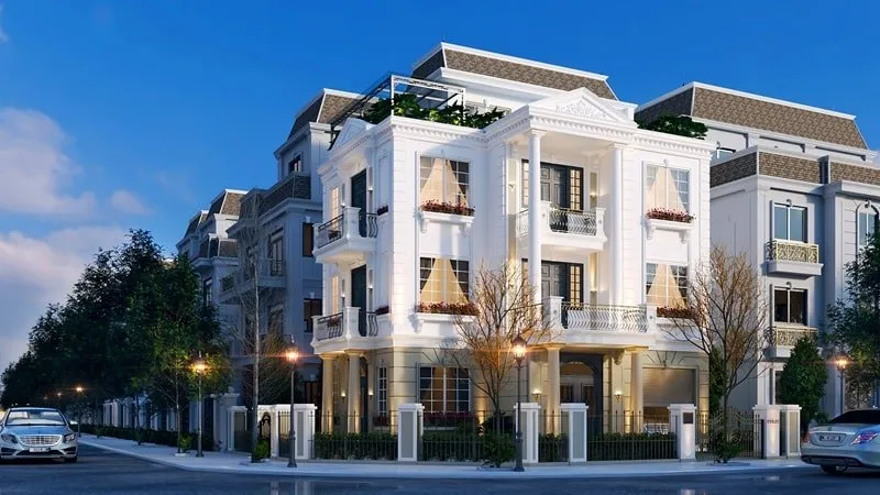Mẫu biệt thự 3 tầng tân cổ điển đẹp 2 mặt tiền