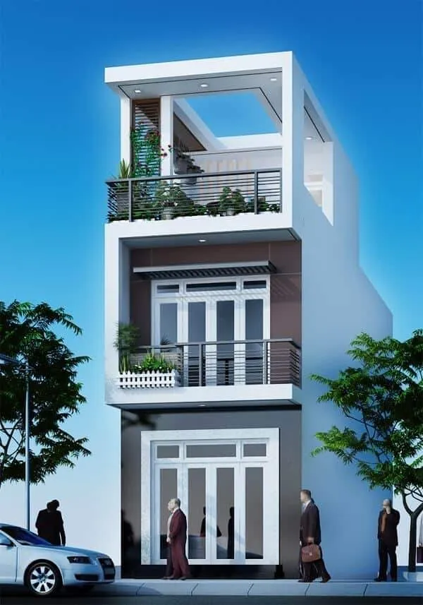 Mẫu nhà lệch tầng 2 tầng 1 tum hòa mình thiên nhiên