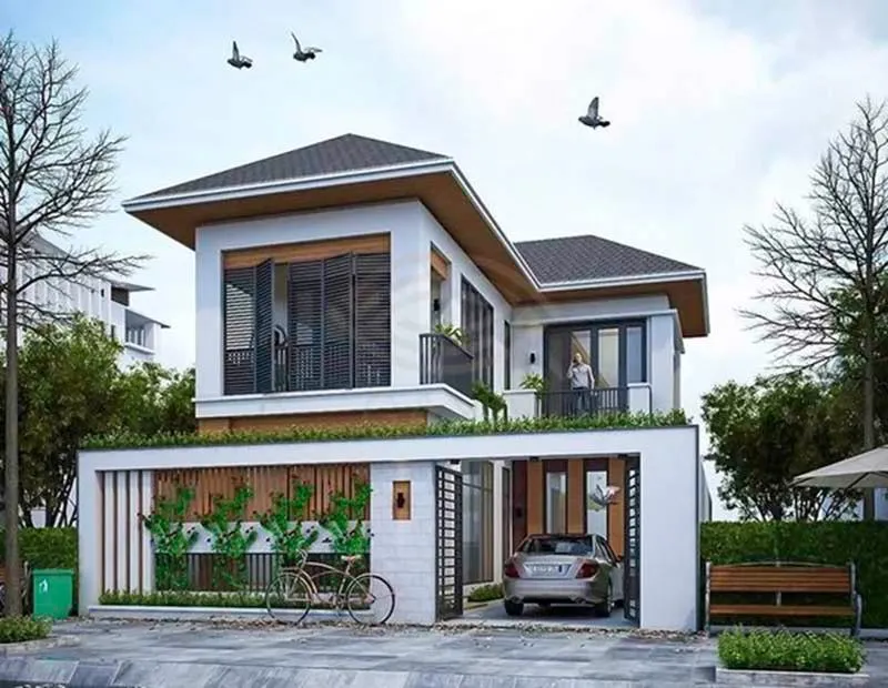 Mẫu nhà 2 tầng 4 phòng ngủ 80m2 thiết kế chữ L