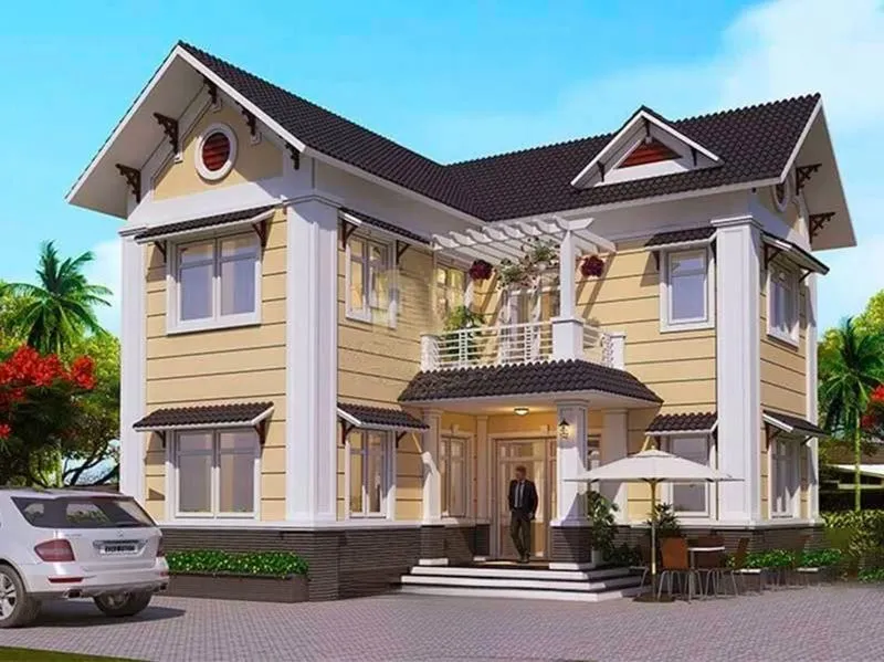 Mẫu nhà 2 tầng 4 phòng ngủ 80m2 thiết kế chữ L