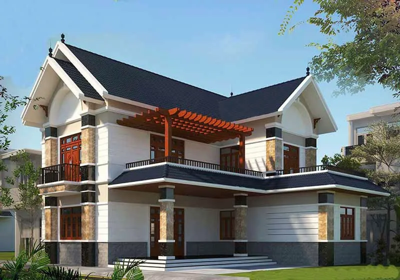 Thiết kế nhà 2 tầng 4 phòng ngủ 80m2 có sân vườn