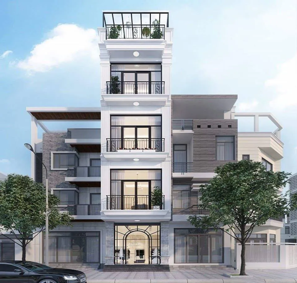 Mẫu nhà phố 5 tầng hiện đại có ban công