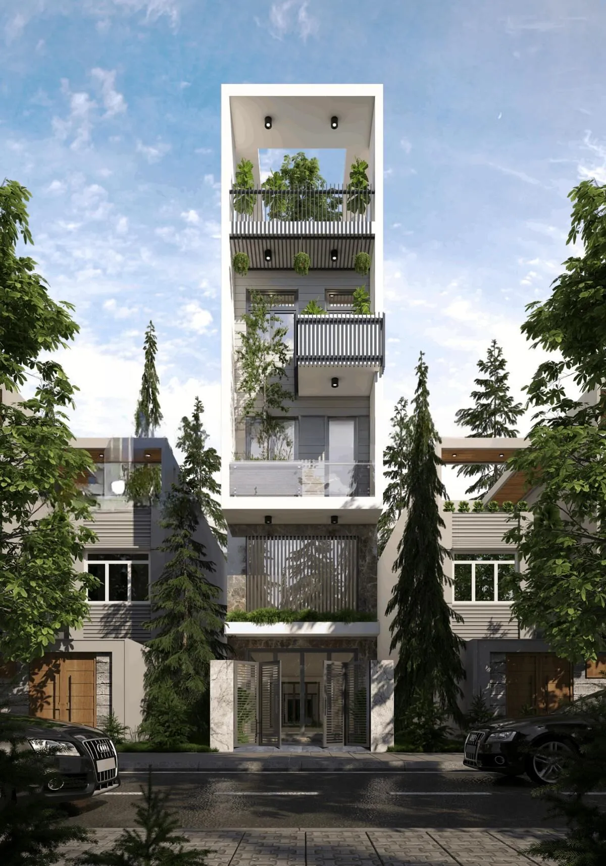 Thiết kế nhà phố 5 tầng mặt tiền 4m