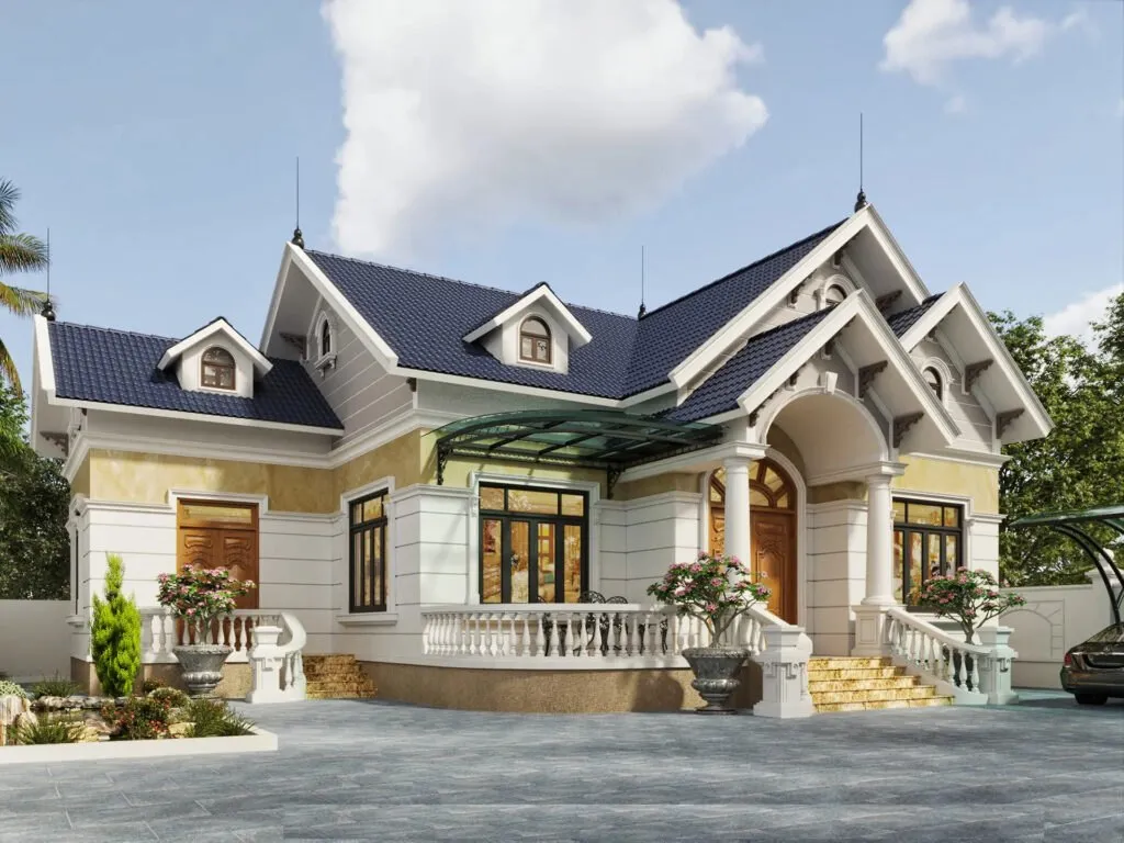 Mẫu thiết kế nhà cấp 4 4 phòng ngủ với mái Nhật