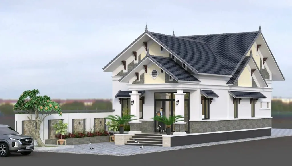 Mẫu thiết kế nhà cấp 4 4 phòng ngủ với mái thái