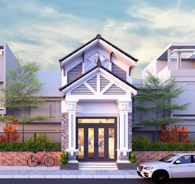 Mẫu nhà gác lửng 3 phòng ngủ với mái thái