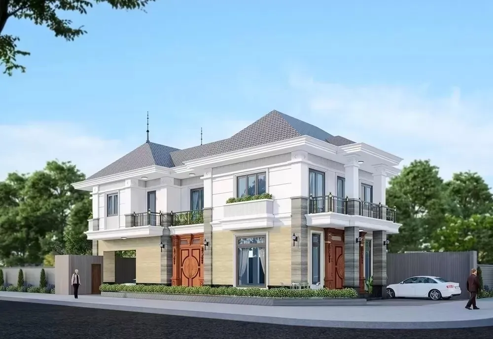 Mẫu nhà phố 2 tầng mái Nhật 2 mặt tiền đầy ấn tượng