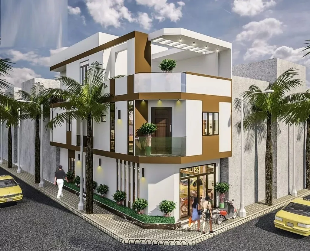 Thiết kế nhà lô góc 80m2 kiến trúc vuông vắn tinh tế