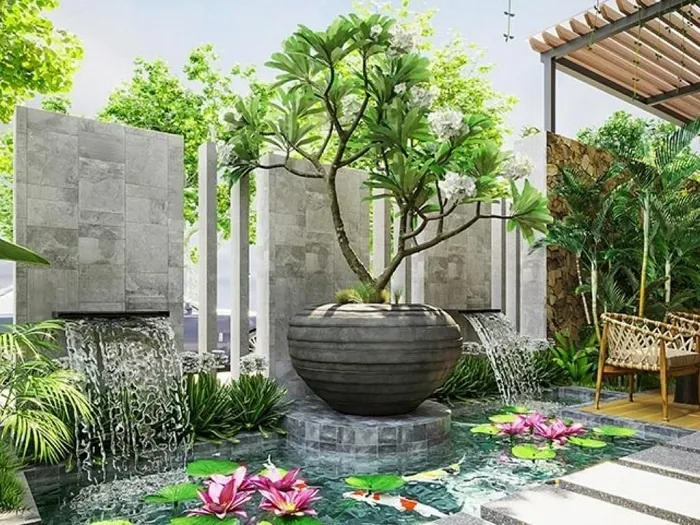Sân vườn hài hòa kiếm trúc của ngôi nhà