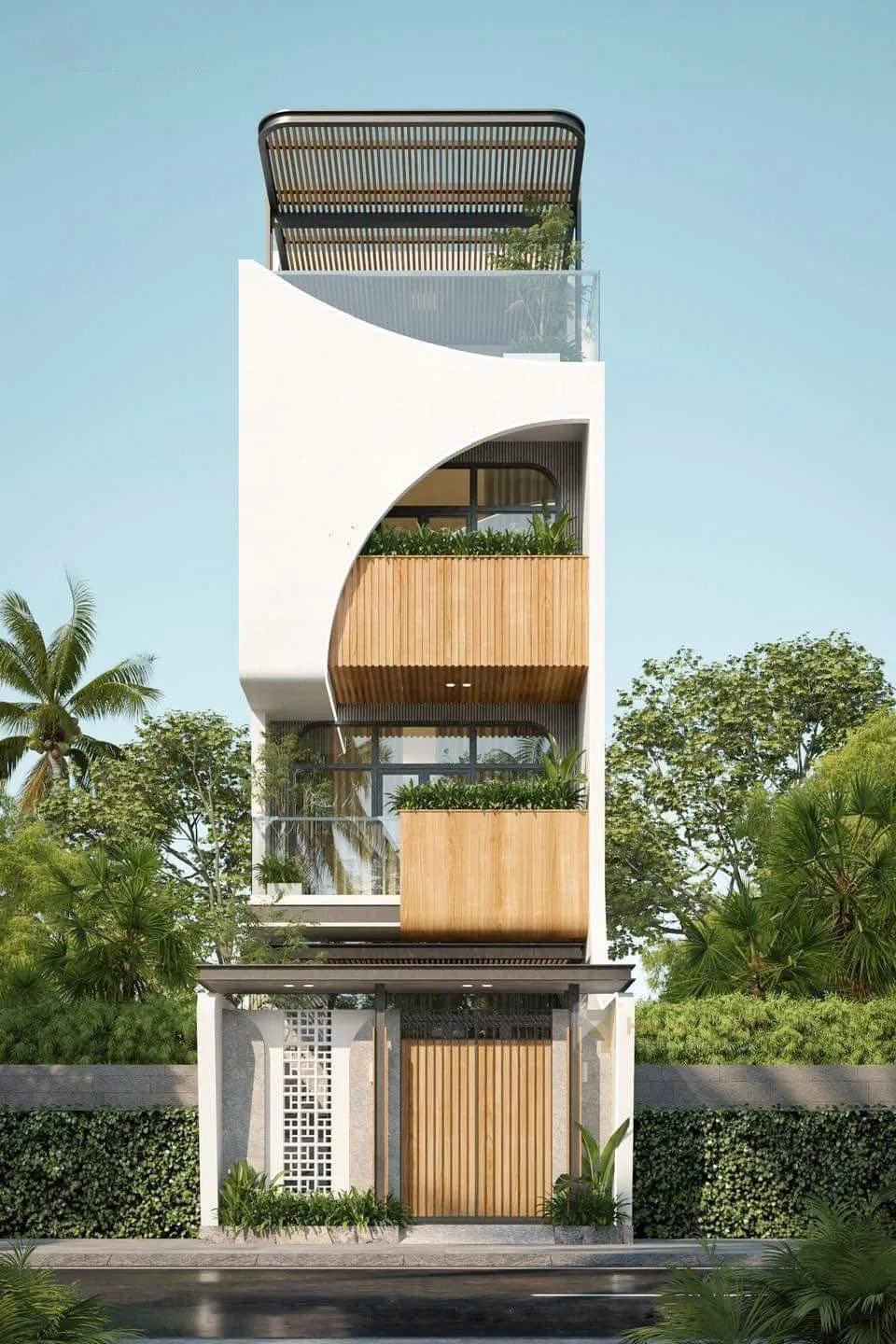 Thiết kế mặt tiền nhà 5 tầng hiện đại