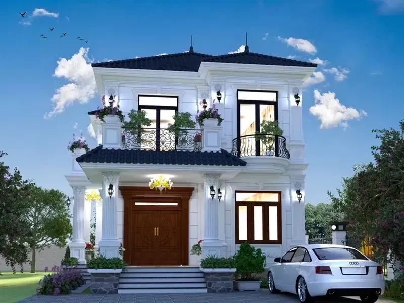 Mẫu thiết kế 8x12m nhà mái Nhật 2 tầng 4 phòng ngủ