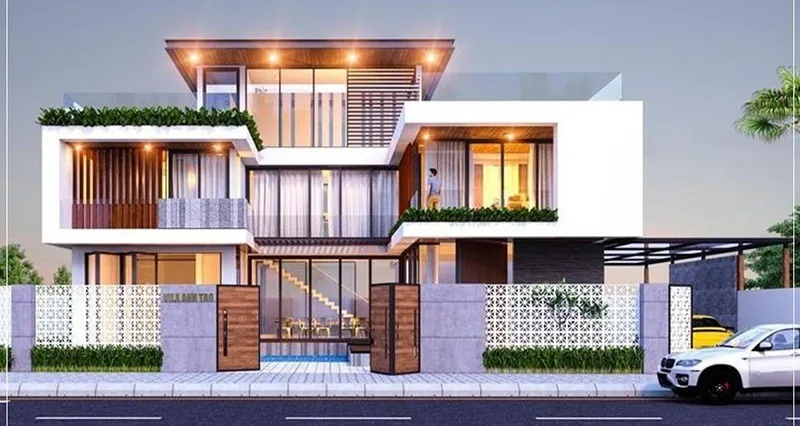 Mẫu mặt tiền nhà ống 3 tầng hiện đại kiểu chữ U