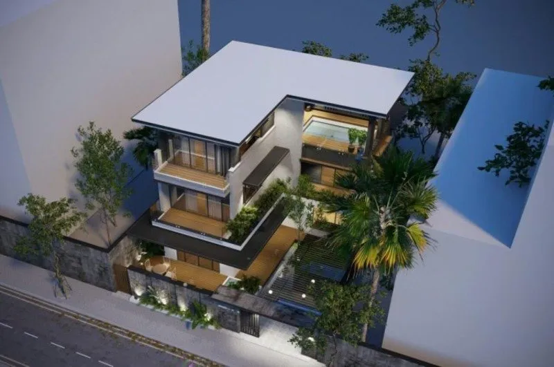 Mẫu mặt tiền nhà ống 3 tầng hiện đại kiểu chữ U