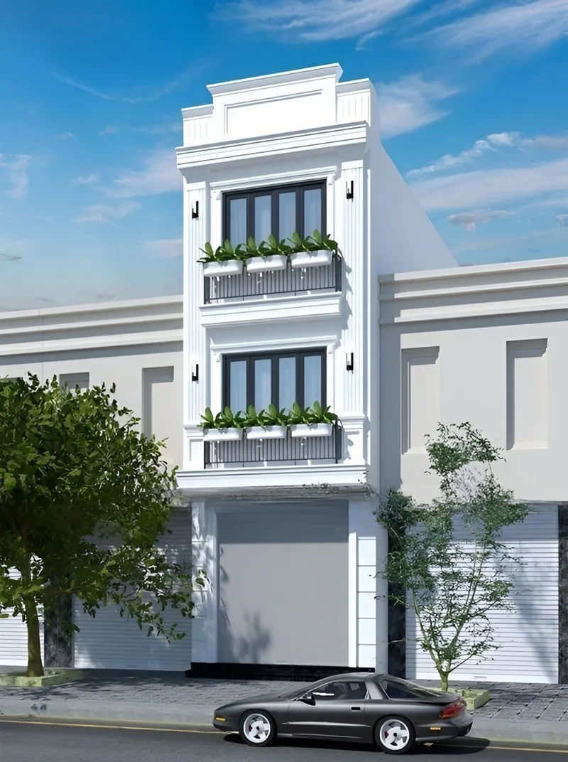 Nhà mặt tiền 6m 3 tầng tân cổ điển đẹp với mái bằng tinh tế
