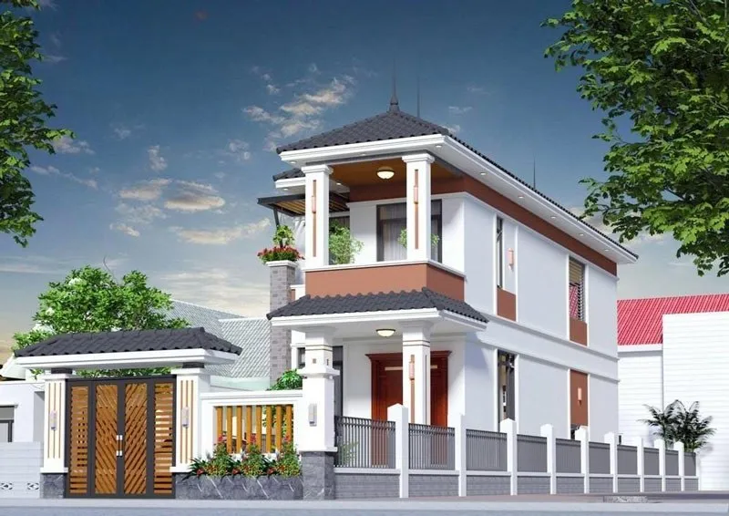 Mẫu nhà ống 2 tầng mái Nhật đơn giản