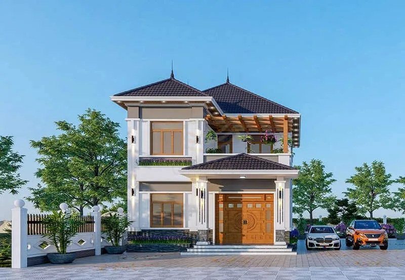 Mẫu nhà mái Nhật 2 tầng đơn giản 8x12m