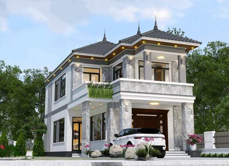 Mẫu nhà biệt thự mái Nhật 2 tầng tân cổ điển