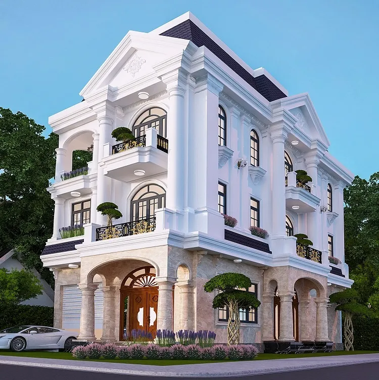 Mẫu nhà mặt tiền 6m 3 tầng tân cổ điển đẹp cuốn hút
