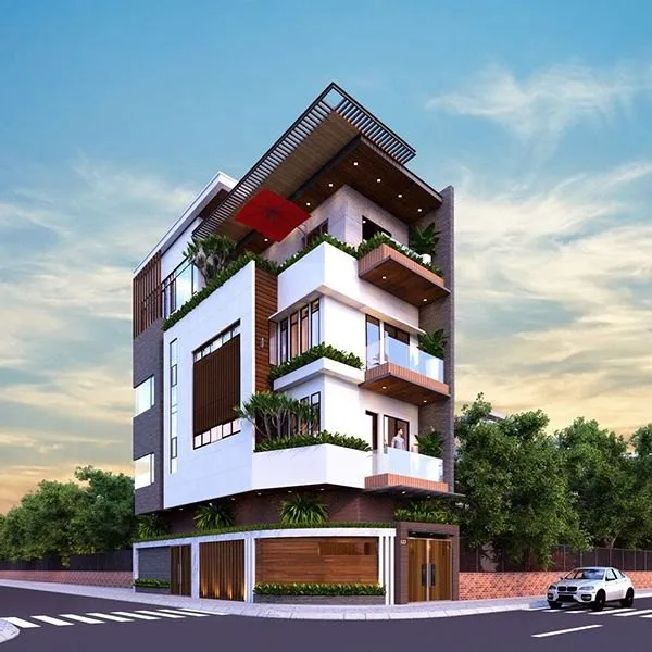 Mẫu thiết kế kiến trúc nhà ống với 2 mặt tiền