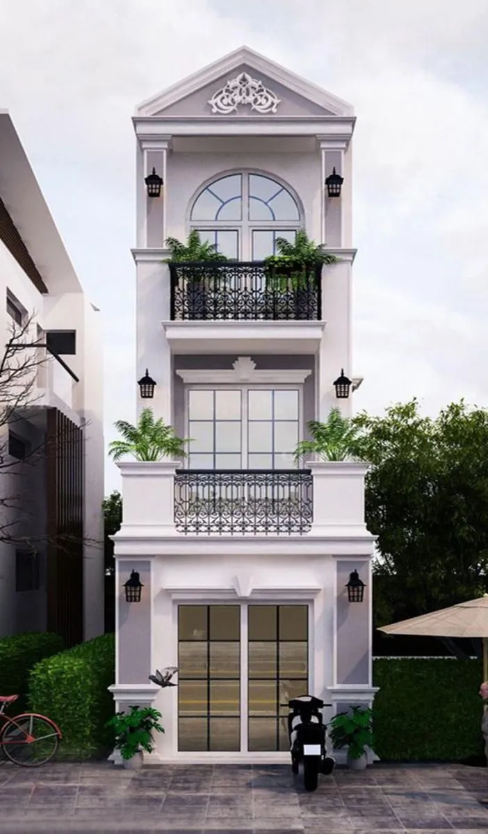 Nhà mặt tiền 6m 3 tầng tân cổ điển đẹp mái thái thanh thoát