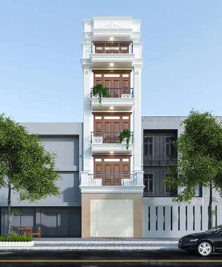 Mẫu thiết kế nhà trọ 5 tầng bố trí kiểu nhà phố
