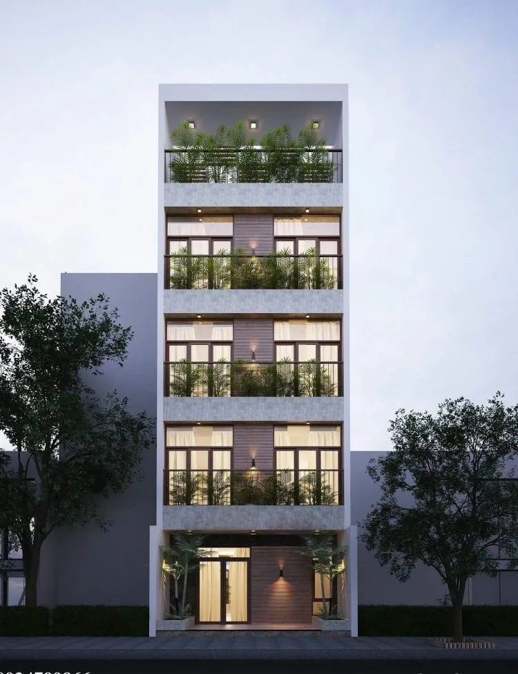Mẫu thiêt kế nhà trọ 5 tầng bố trí nhà vườn