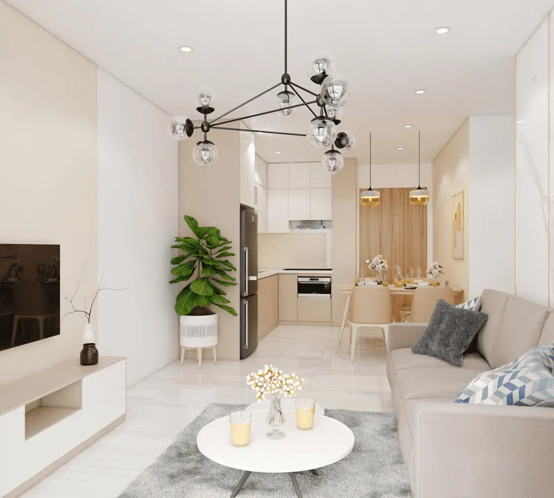 Mẫu thiết kế nội thất căn hộ 60m2 theo phong cách tối giản