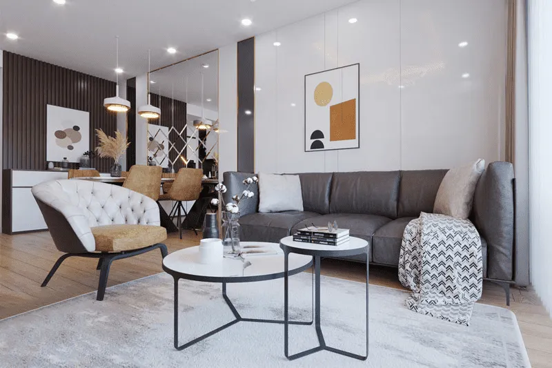 Thiết kế nội thất căn hộ chung cư 60m2 với 2 phòng ngủ