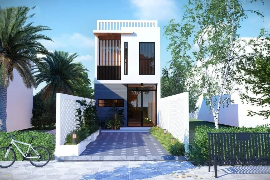 Thiết kế bản vẽ 3D nhà ống 2 tầng 5x15 với mái bằng