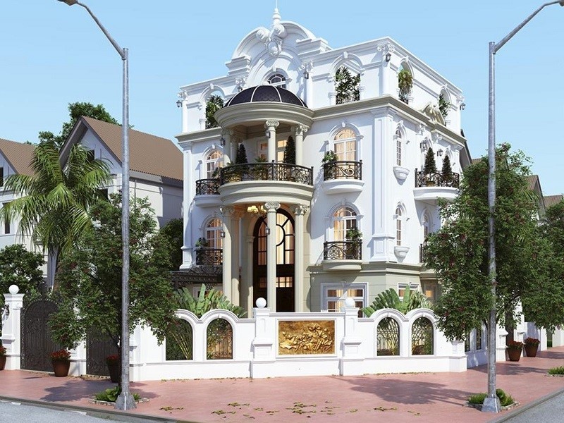 Mẫu biệt thự 4 tầng tân cổ điển 4 phòng ngủ đầy thống nhất và đồng bộ