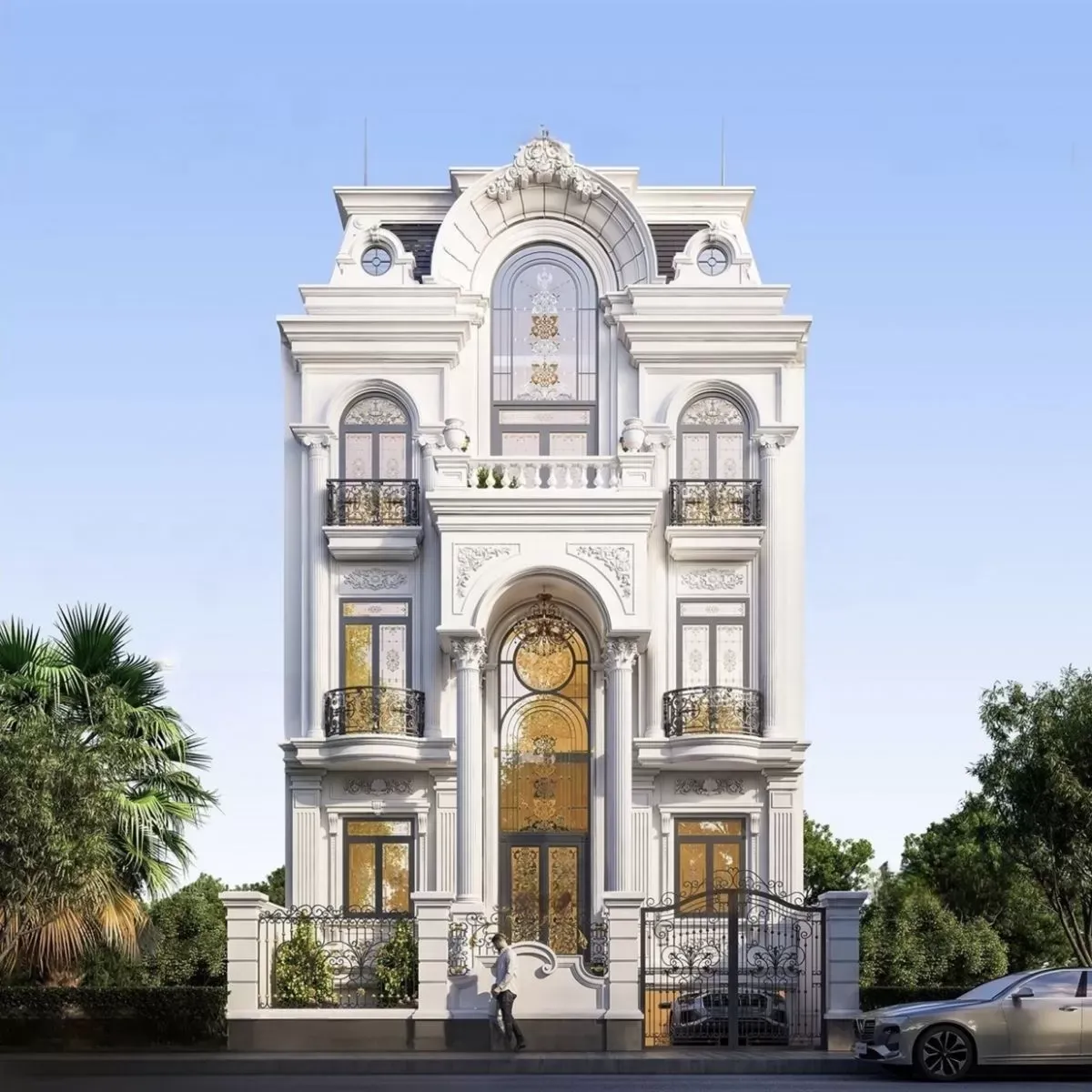  Mẫu biệt thự 4 tầng tân cổ điển 4 phòng ngủ đầy thống nhất và đồng bộ