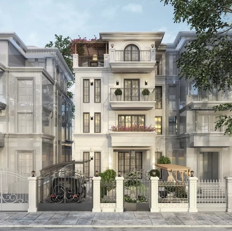 Biệt thự 4 tầng tân cổ điển hệ mái bằng đầy tiện nghi